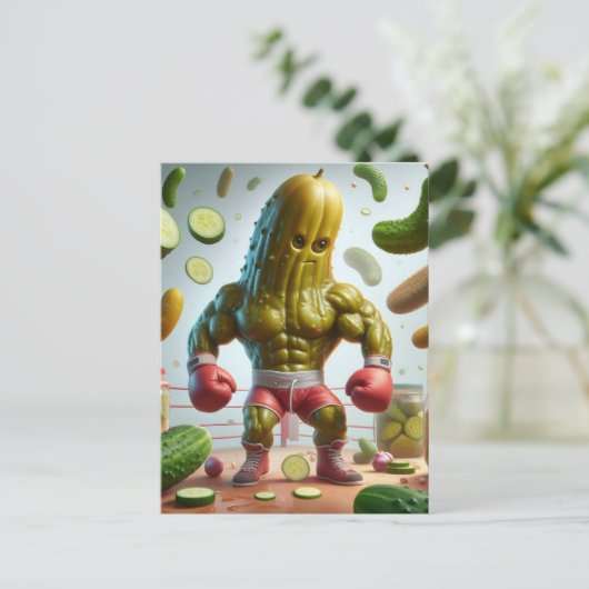 De boksende augurk grappig briefkaart (Staand voorkant)