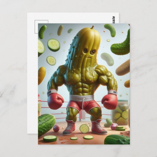 De boksende augurk grappig briefkaart (Voorkant / Achterkant)