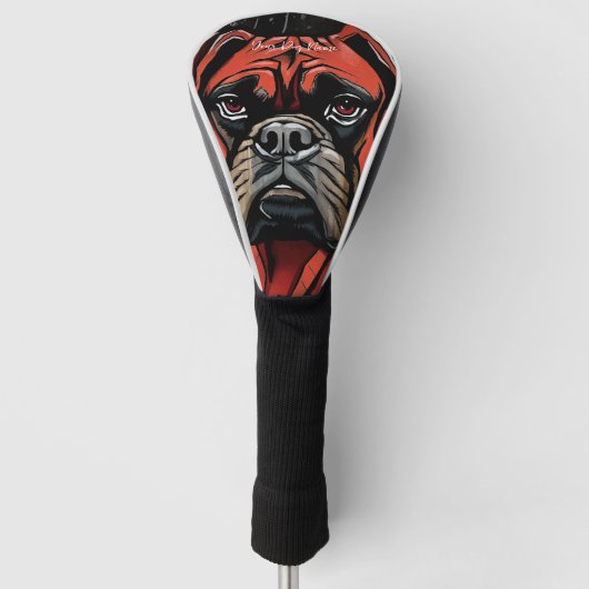 De Bokser Hond, Rood en Zwart 002 - Ulises Dallair Golfheadcover (Voorkant)
