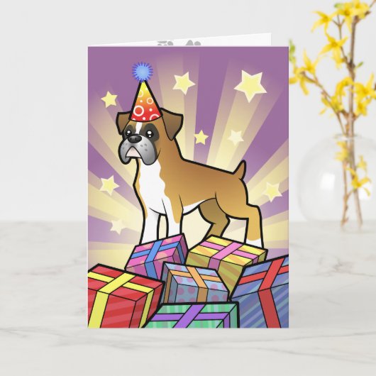 De Bokser van de verjaardag Kaart (Gele Bloem)