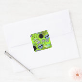 De Bomb Retro Lips Lime Green ID553 Vierkante Sticker (Envelop)