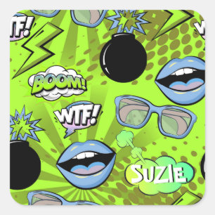 De Bomb Retro Lips Lime Green ID553 Vierkante Sticker