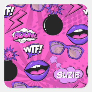 De Bomb Retro tilt Hot Pink ID553 Vierkante Sticker