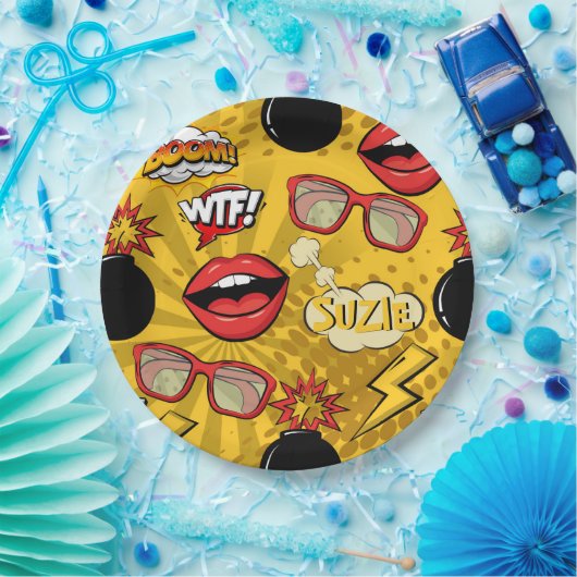 De Bomb Retro tilt Red/Gold ID553 Papieren Bordje (Feest)