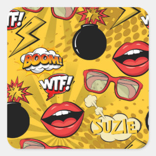 De Bomb Retro tilt Red/Gold ID553 Vierkante Sticker