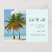 De Bomen van de palm op een Tropische Beach sparen Uitnodiging Briefkaart (Voorkant)