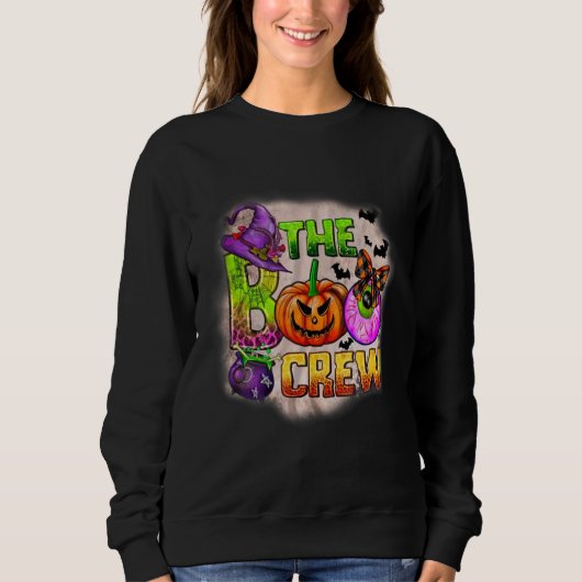 De Boo Crew Halloween Pumpkin Ghost Bat Spiderweb Trui (Voorkant)