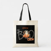 De Boo Crew Naam Zwart Sinaasappel Halloween Canva Tote Bag (Achterkant)
