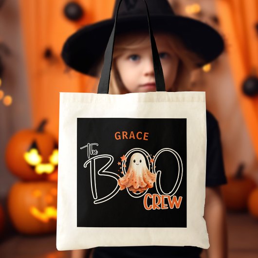 De Boo Crew Naam Zwart Sinaasappel Halloween Canva Tote Bag