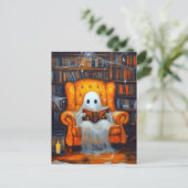 De Bookish Ghost | Gezellige Halloween Bibliotheek Briefkaart (Staand voorkant)