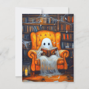 De Bookish Ghost   Gezellige Halloween Bibliotheek Briefkaart