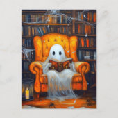 De Bookish Ghost | Gezellige Halloween Bibliotheek Briefkaart (Voorkant)