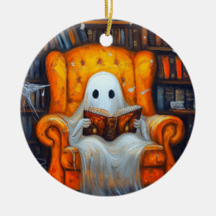 De Bookish Ghost Gezellige Halloween Bibliotheek Keramisch Ornament