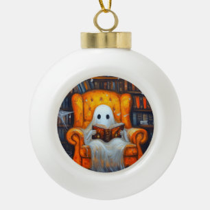 De Bookish Ghost Gezellige Halloween Bibliotheek Keramische Bal Ornament