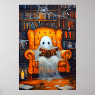 De Bookish Ghost   Gezellige Halloween Bibliotheek Poster