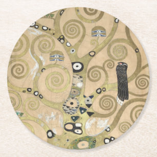 De Boom des Levens, Gustav Klimt Olie Schilderij Ronde Kartonnen Onderzetter