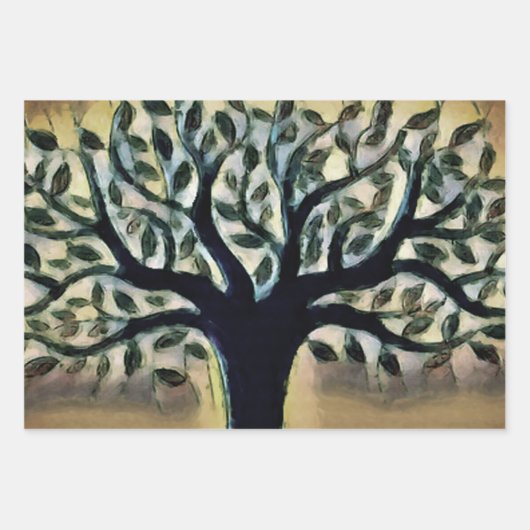 De boom heeft een gele waterverf van het landschap inpakpapier vel (Voorkant 3)