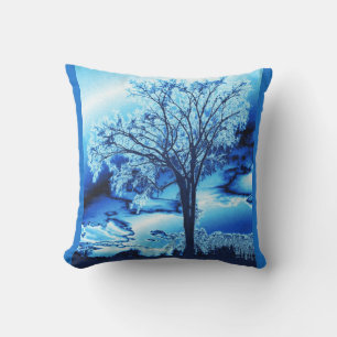 De boom in Blauw Ice Sierkussen
