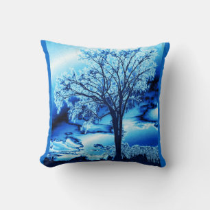 De boom in Blauw Ice Sierkussen