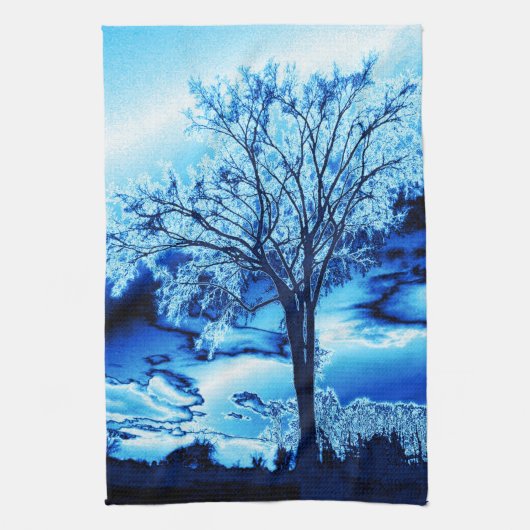 De boom in Blue Ice Kitchen Towel Theedoek (Verticaal)