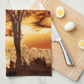 De boom in gesmolten gouden keukenhanddoek (Quarter Fold)