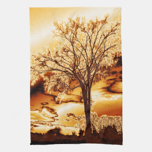 De boom in gesmolten gouden keukenhanddoek (Verticaal)
