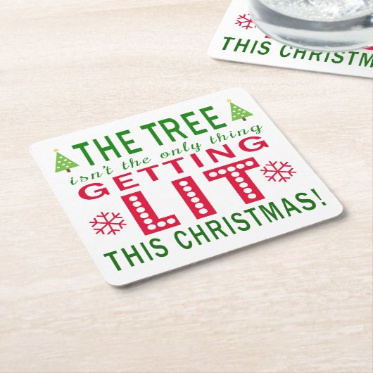 De boom is niet het enige dat Lit Xmas krijgt Kartonnen Onderzetters (Schuin)