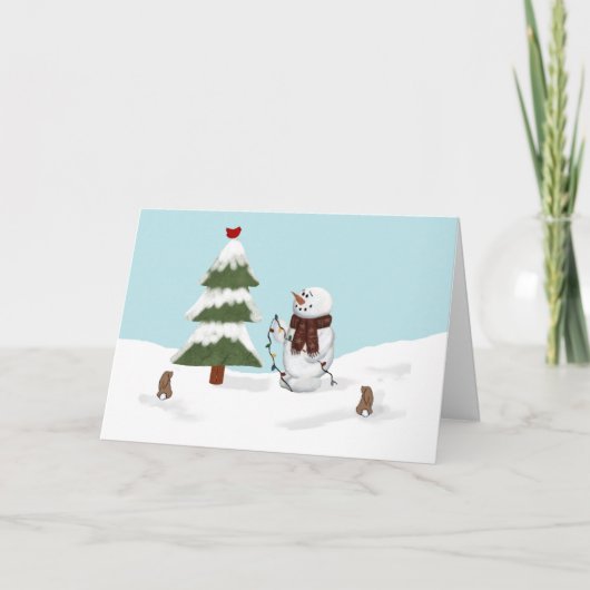 De Boom Snowman-kerstKaart decorteren Feestdagen Kaart (Voorkant)