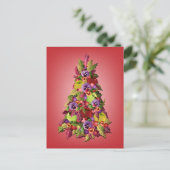 De Boom van de hulst met Appelen en Roze Kerstmis Feestdagenkaart (Staand voorkant)