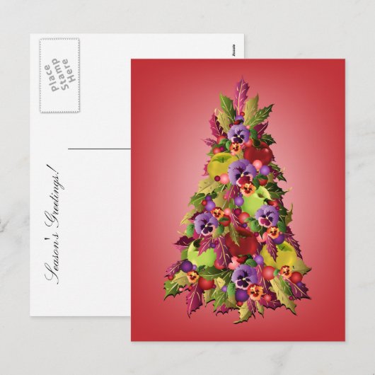 De Boom van de hulst met Appelen en Roze Kerstmis Feestdagenkaart (Voorkant / Achterkant)