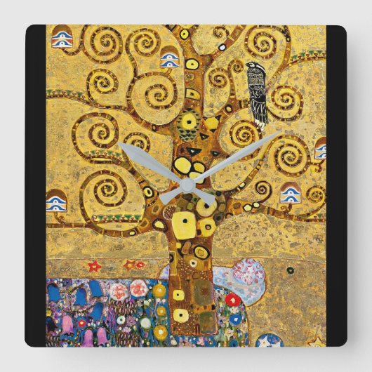 "De boom van het leven", Gustav Klimt Vierkante Klok (Voorkant)