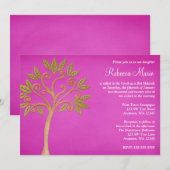 De boom van het Leven Zwemelt Roze Bat Mitzvah Inv Kaart (Voorkant / Achterkant)