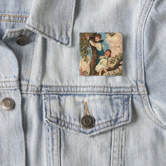 De boomklimmers vierkante button 5,1 cm (In situ)