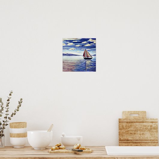 De boot beweegt weg van de kust poster (Keuken)