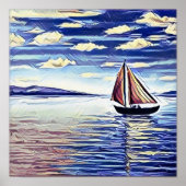 De boot beweegt weg van de kust poster (Voorkant)