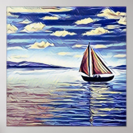 De boot beweegt weg van de kust poster