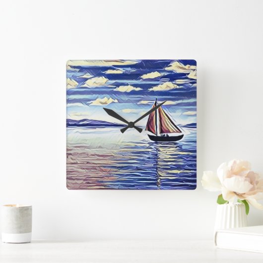 De boot beweegt weg van de kust vierkante klok (Huis)