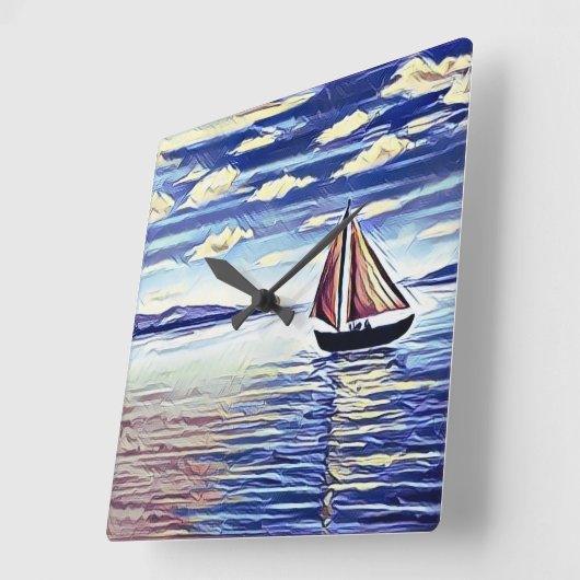 De boot beweegt weg van de kust vierkante klok (Hoek)