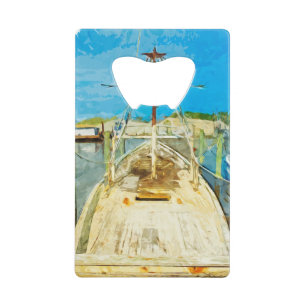 De Boot van garnalen onder het Abstracte Creditkaart Flessenopener