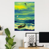 De boot verloren op zee | AI Art Poster (Thuiskantoor)