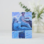 De bootreis mixed media collage man en vrouw briefkaart (Staand voorkant)