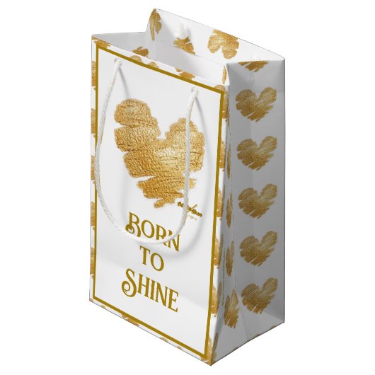 De Born to Shine White en Gold Small Gift Bag Klein Cadeauzakje (Voorkant Gekanteld)
