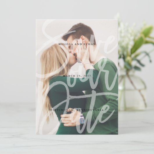 De borstelde Bekleding van het Manuscript sparen d Save The Date (Staand voorkant)