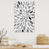 De borstelslagen van de waterverf - zwart-wit poster (Keuken)