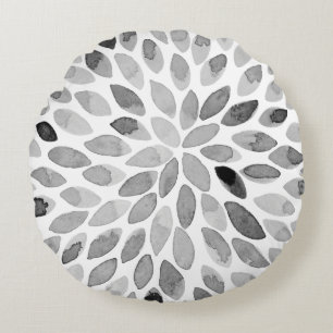 De borstelslagen van de waterverf - zwart-wit rond kussen