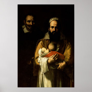 De borstvoeding van de vrouw in het borstkas, 1631 poster