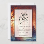 De bosbetovering van vallende bladeren bruiloft save the date (Voorkant)