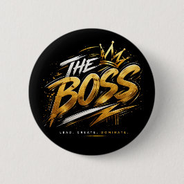 De Boss Crown – Gouden Motivatie Power Knop Ronde Button 5,7 Cm