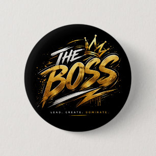 De Boss Crown – Gouden Motivatie Power Knop Ronde Button 5,7 Cm