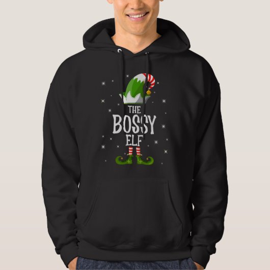 De Bossy Elf familie komt met Kerstmis overeen Hoodie (Voorkant)